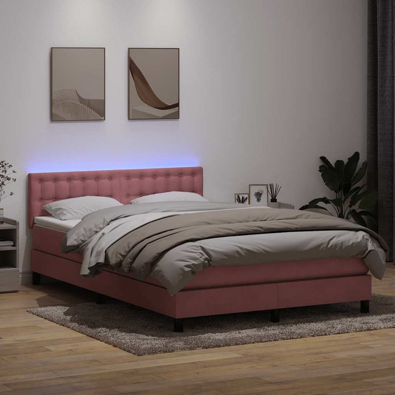 Casa si Gradina - Mobilier - Paturi si accesorii - Paturi - Pat box spring cu saltea, roz, 140x210 cm, catifea - Infinity.ro
