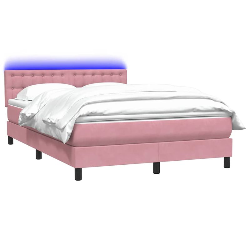 Casa si Gradina - Mobilier - Paturi si accesorii - Paturi - Pat box spring cu saltea, roz, 140x210 cm, catifea - Infinity.ro