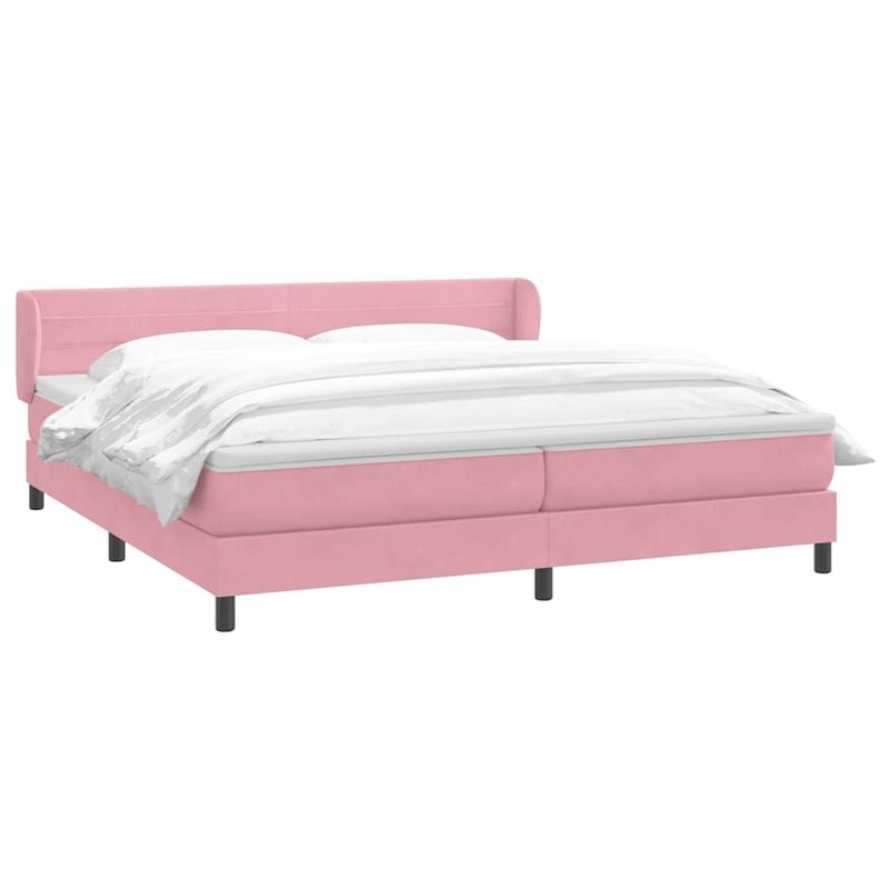 Casa si Gradina - Mobilier - Paturi si accesorii - Paturi - Pat cu arcuri cu saltele roz 180x210 cm catifea, model dungi orizontale - Infinity.ro