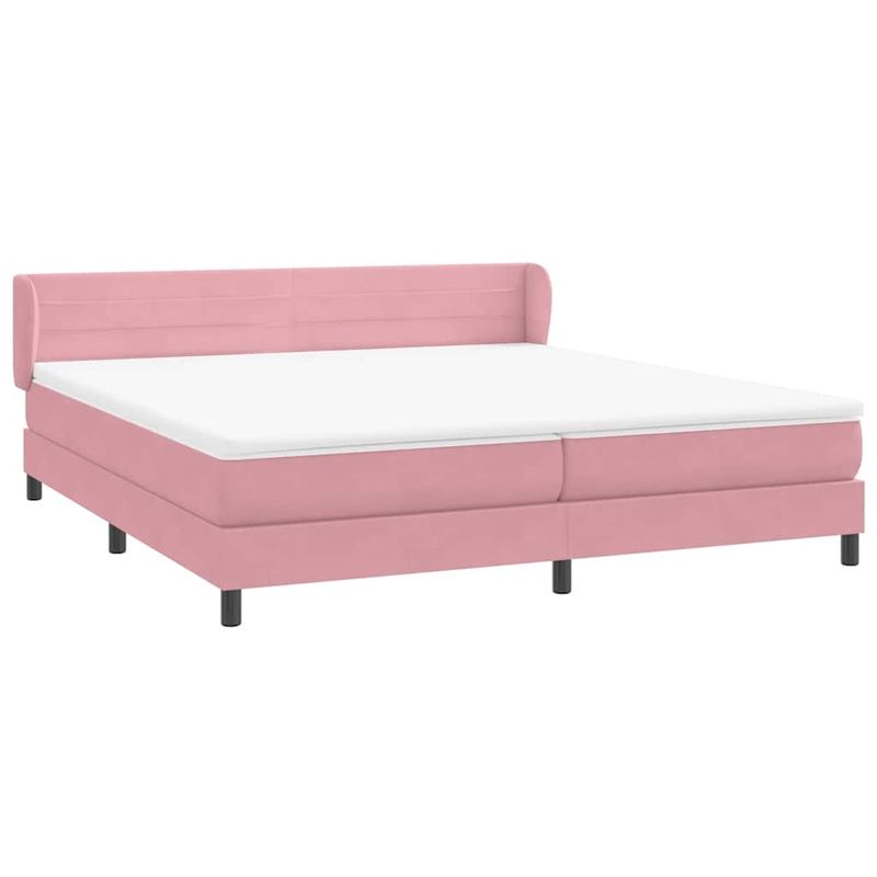 Casa si Gradina - Mobilier - Paturi si accesorii - Paturi - Pat cu arcuri cu saltele roz 180x210 cm catifea, model dungi orizontale - Infinity.ro