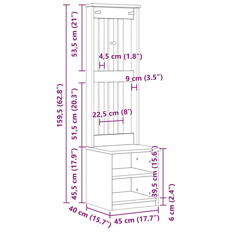 Casa si Gradina - Mobilier - Organizare si depozitare - Bancute - Arborele „SANDENS” alb 45x40x159,5 cm lemn masiv de pin - Infinity.ro