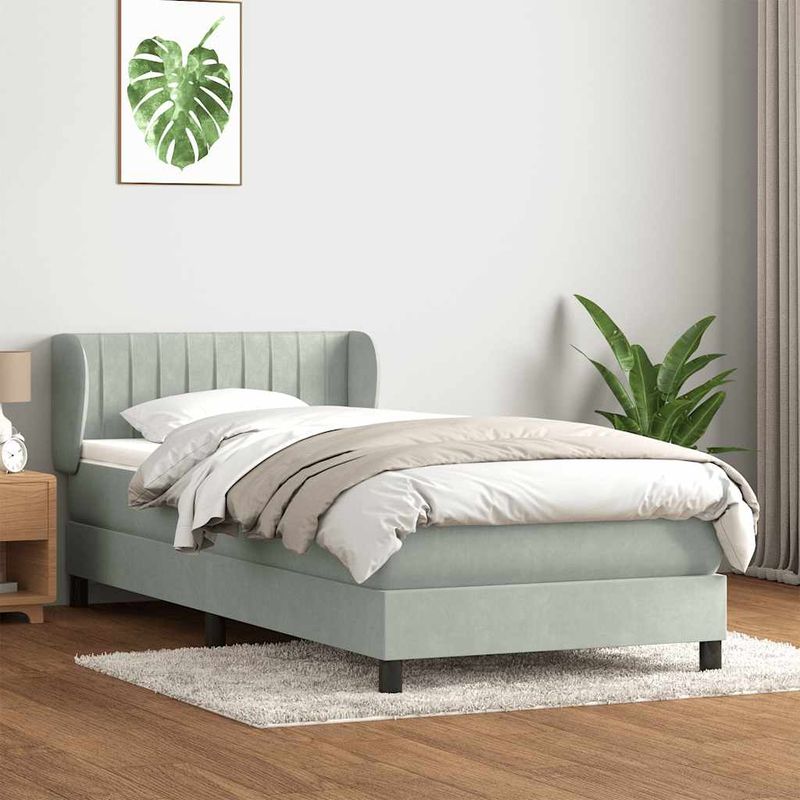 Casa si Gradina - Mobilier - Paturi si accesorii - Paturi - Pat box spring cu saltea, gri deschis, 90x210 cm, catifea - Infinity.ro