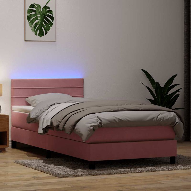 Casa si Gradina - Mobilier - Paturi si accesorii - Paturi - Pat box spring cu saltea, roz, 90x220 cm, catifea - Infinity.ro
