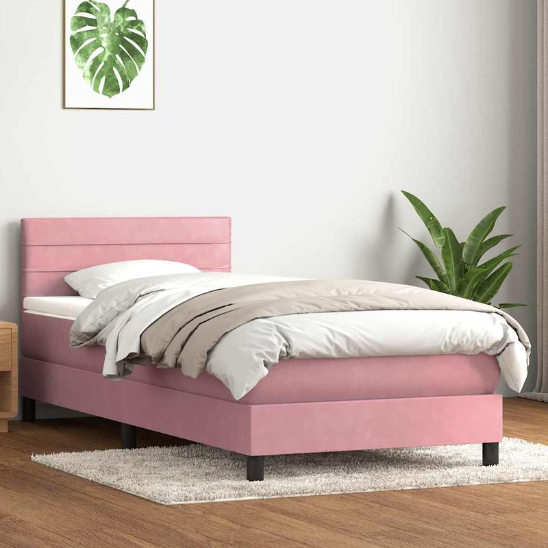 Casa si Gradina - Mobilier - Paturi si accesorii - Paturi - Pat box spring cu saltea, roz, 90x220 cm, catifea - Infinity.ro