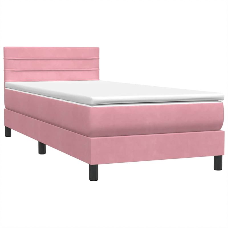 Casa si Gradina - Mobilier - Paturi si accesorii - Paturi - Pat box spring cu saltea, roz, 90x220 cm, catifea - Infinity.ro