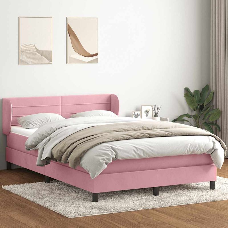 Casa si Gradina - Mobilier - Paturi si accesorii - Paturi - Pat box spring cu saltea, roz, 160x210 cm, catifea - Infinity.ro