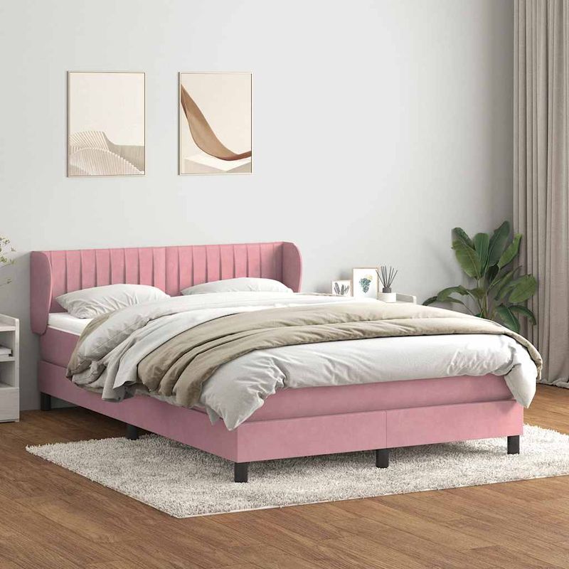 Casa si Gradina - Mobilier - Paturi si accesorii - Paturi - Pat box spring cu saltea, roz, 160x210 cm, catifea - Infinity.ro