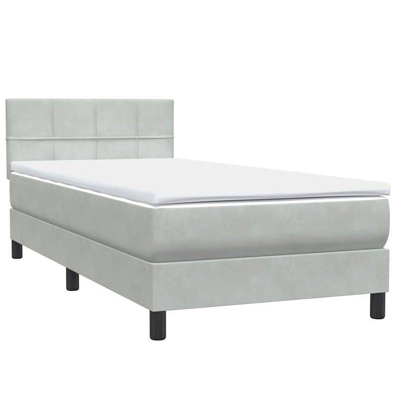 Casa si Gradina - Mobilier - Paturi si accesorii - Paturi - Pat box spring cu saltea, gri deschis, 90x210 cm, catifea - Infinity.ro