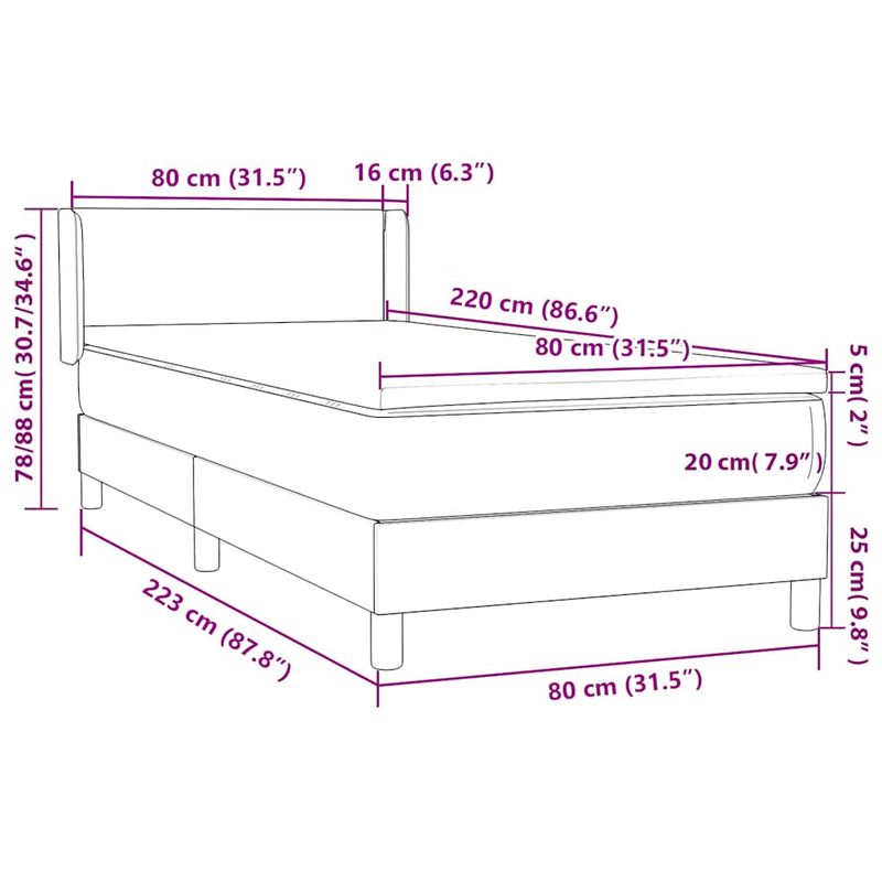 Casa si Gradina - Mobilier - Paturi si accesorii - Paturi - Pat box spring cu saltea, negru, 80x220 cm, catifea - Infinity.ro