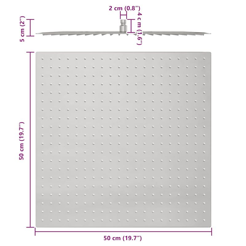 Casa si Gradina - Sanitare - Cazi si cabine de dus - Coloane si seturi de dus - Cap de dus cu ploaie din otel inoxidabil 304 50x50 cm patrat - Infinity.ro