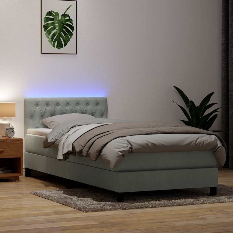 Casa si Gradina - Mobilier - Paturi si accesorii - Paturi - Pat box spring cu saltea, gri deschis, 80x220 cm, catifea - Infinity.ro