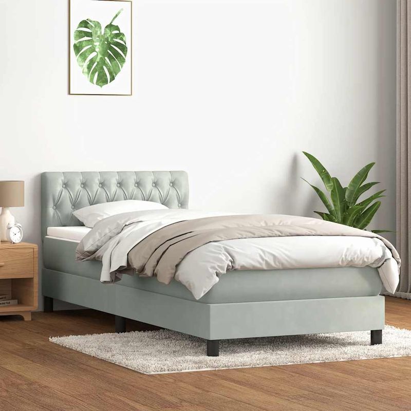 Casa si Gradina - Mobilier - Paturi si accesorii - Paturi - Pat box spring cu saltea, gri deschis, 80x220 cm, catifea - Infinity.ro