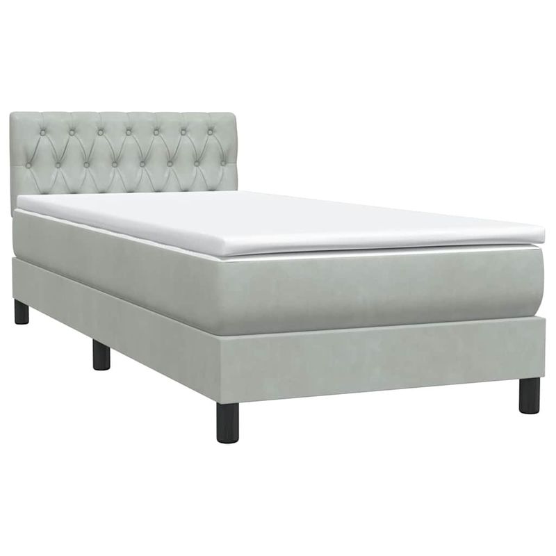 Casa si Gradina - Mobilier - Paturi si accesorii - Paturi - Pat box spring cu saltea, gri deschis, 80x220 cm, catifea - Infinity.ro