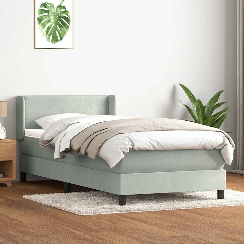 Casa si Gradina - Mobilier - Paturi si accesorii - Paturi - Pat box spring cu saltea, gri deschis, 90x210 cm, catifea - Infinity.ro