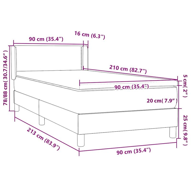 Casa si Gradina - Mobilier - Paturi si accesorii - Paturi - Pat box spring cu saltea, gri deschis, 90x210 cm, catifea - Infinity.ro