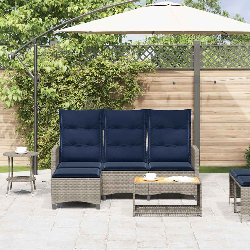 Casa si Gradina - Gradina si terasa - Mobilier exterior - Canapele si fotolii gradina - Canapea gradina inclinabila cu perne forma de L polirattan gri - Infinity.ro