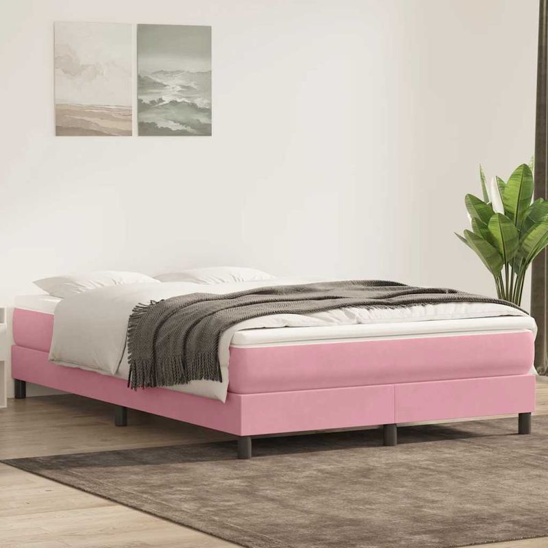 Casa si Gradina - Mobilier - Paturi si accesorii - Paturi - Pat cu arcuri fara saltea roz 140x210 cm catifea - Infinity.ro