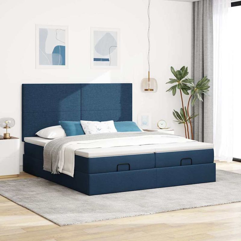 Casa si Gradina - Mobilier - Paturi si accesorii - Paturi - Cadru de pat otoman cu saltele, tesatura albastra 200x200cm - Infinity.ro