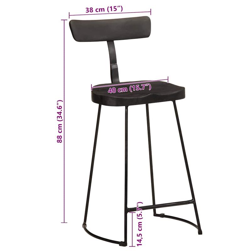 Casa si Gradina - Mobilier - Scaune si fotolii - Scaune - Scaune de bar 2 buc Negru 49x43x88 cm lemn masiv de mango - Infinity.ro