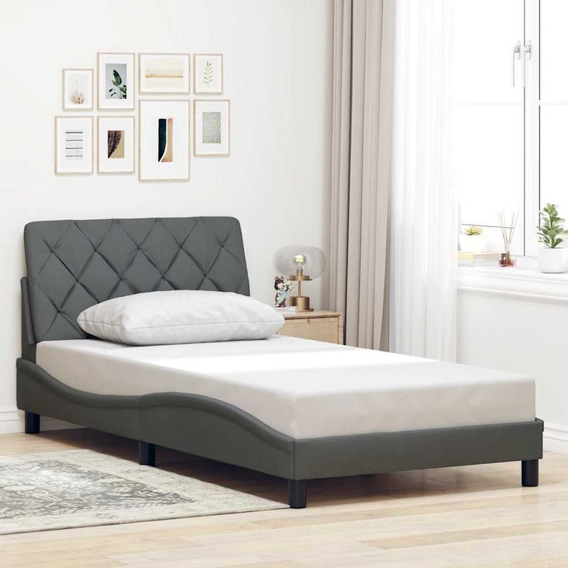 Casa si Gradina - Mobilier - Paturi si accesorii - Paturi - Cadru de pat fara saltea, gri inchis, 100x200 cm, textil - Infinity.ro