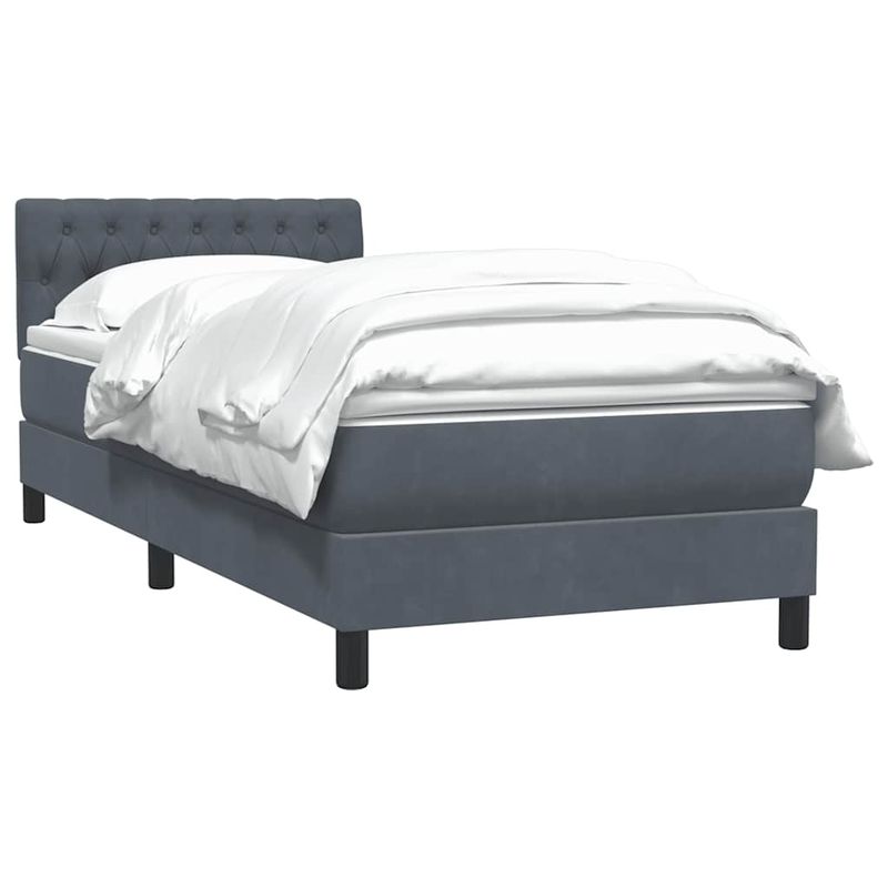 Casa si Gradina - Mobilier - Paturi si accesorii - Paturi - Pat box spring cu saltea, gri inchis, 80x220 cm, catifea - Infinity.ro