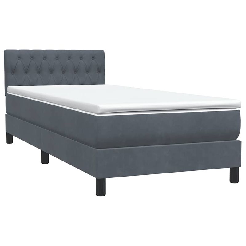 Casa si Gradina - Mobilier - Paturi si accesorii - Paturi - Pat box spring cu saltea, gri inchis, 80x220 cm, catifea - Infinity.ro
