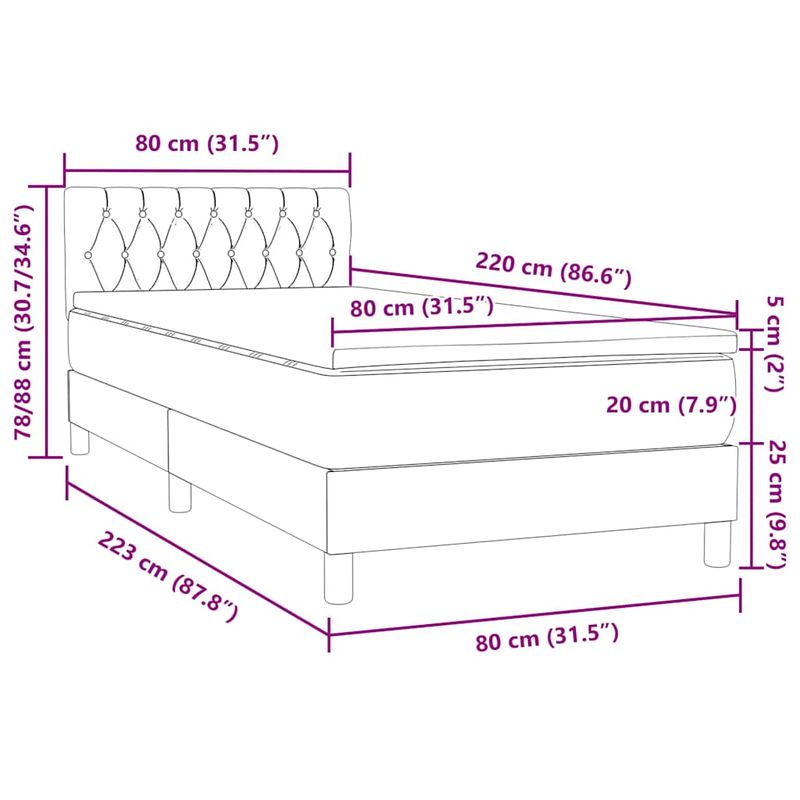 Casa si Gradina - Mobilier - Paturi si accesorii - Paturi - Pat box spring cu saltea, gri inchis, 80x220 cm, catifea - Infinity.ro