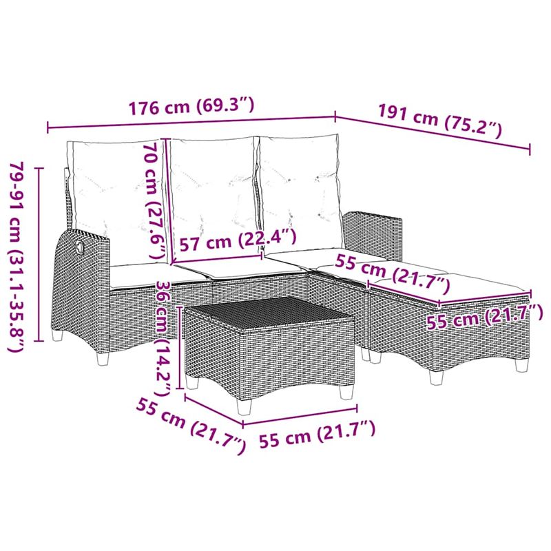 Casa si Gradina - Gradina si terasa - Mobilier exterior - Seturi mobila gradina - Set canapea gradina 3 piese cu perne forma L, polirattan bej, bej și crem - Infinity.ro