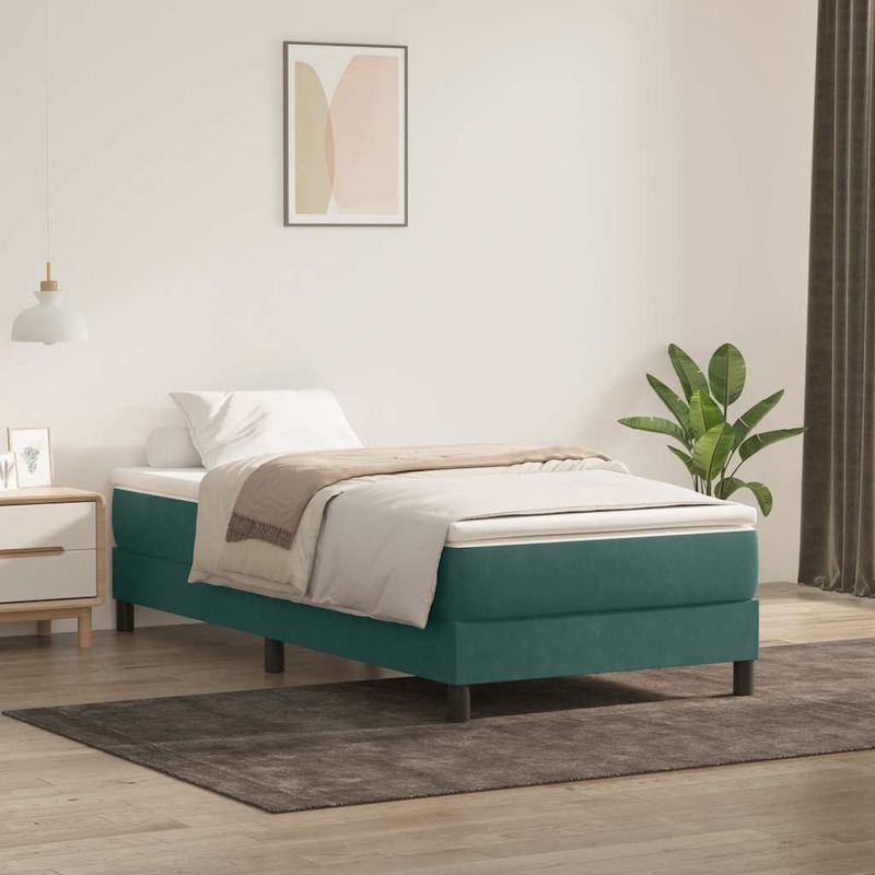 Casa si Gradina - Mobilier - Paturi si accesorii - Paturi - Pat cu arcuri fara saltea verde inchis 100x220 cm catifea - Infinity.ro