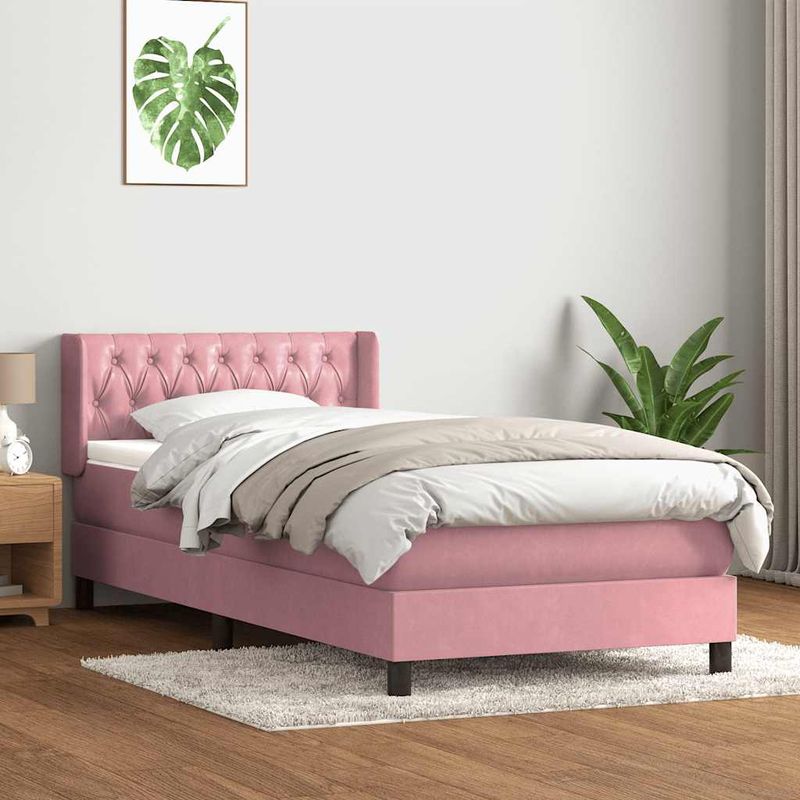 Casa si Gradina - Mobilier - Paturi si accesorii - Paturi - Pat box spring cu saltea, roz, 90x220 cm, catifea - Infinity.ro