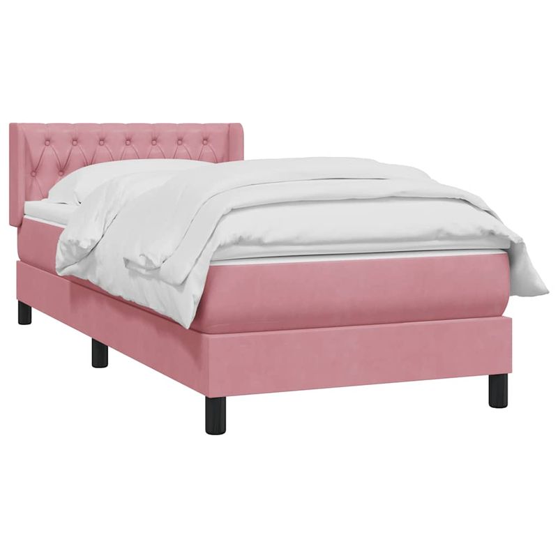 Casa si Gradina - Mobilier - Paturi si accesorii - Paturi - Pat box spring cu saltea, roz, 90x220 cm, catifea - Infinity.ro