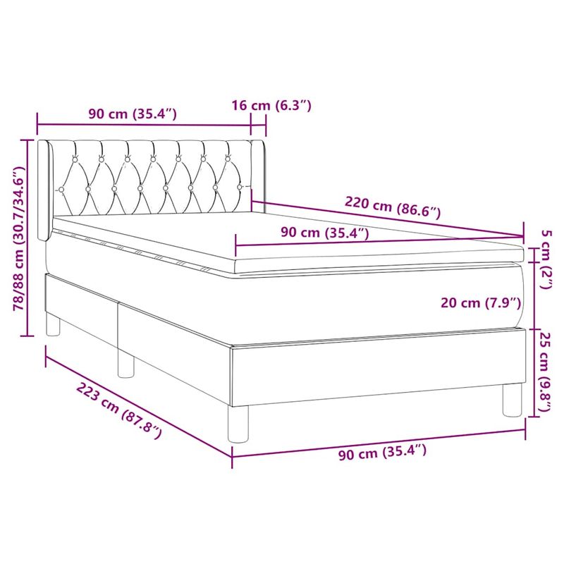 Casa si Gradina - Mobilier - Paturi si accesorii - Paturi - Pat box spring cu saltea, roz, 90x220 cm, catifea - Infinity.ro