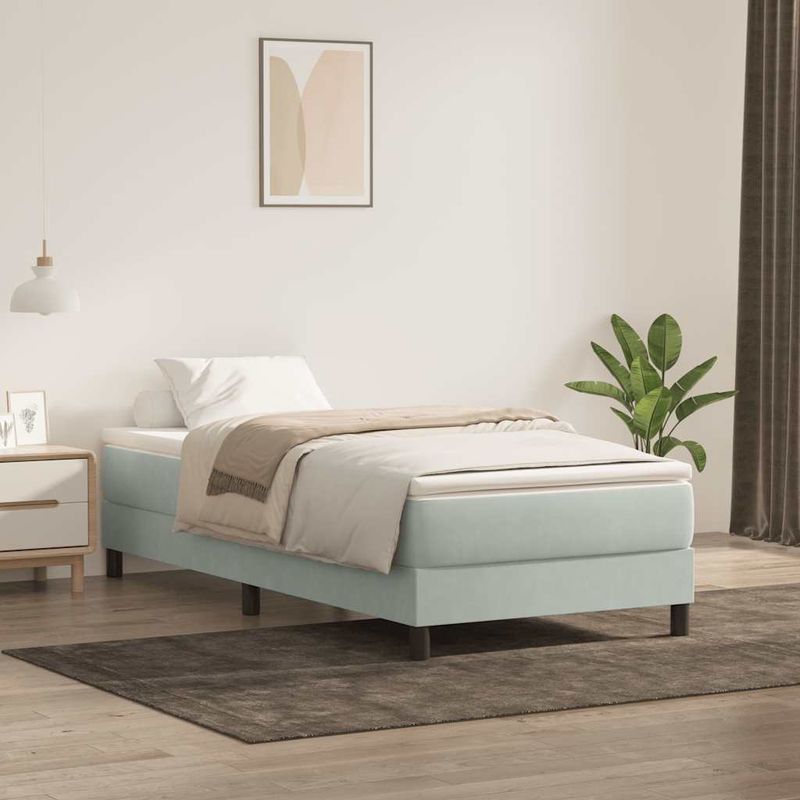 Casa si Gradina - Mobilier - Paturi si accesorii - Paturi - Pat cu arcuri fara saltea gri deschis 100x210 cm catifea - Infinity.ro