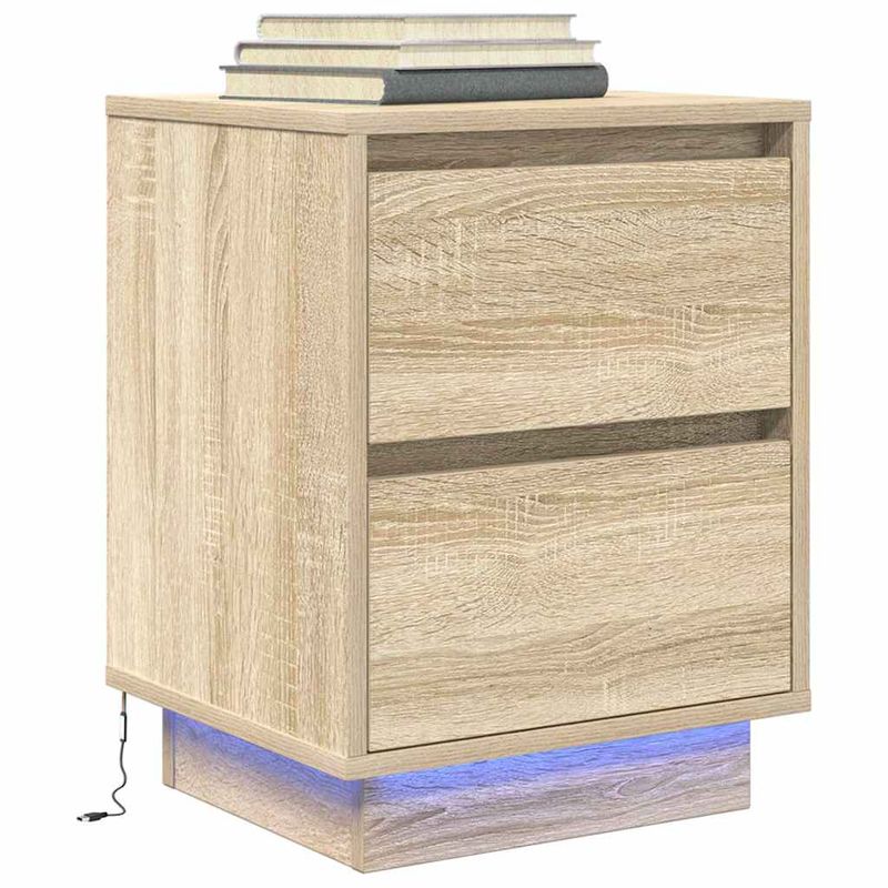 Casa si Gradina - Mobilier - Comode si corpuri - Noptiere - Noptiera cu lumini LED Stejar Sonoma 38x34x50 cm - Infinity.ro