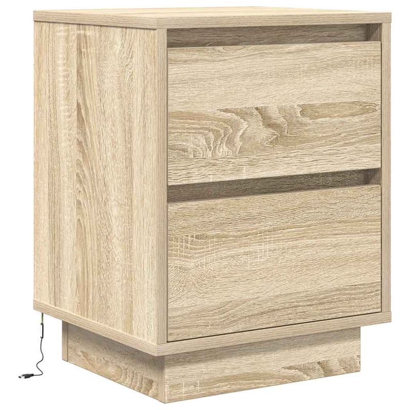 Casa si Gradina - Mobilier - Comode si corpuri - Noptiere - Noptiera cu lumini LED Stejar Sonoma 38x34x50 cm - Infinity.ro