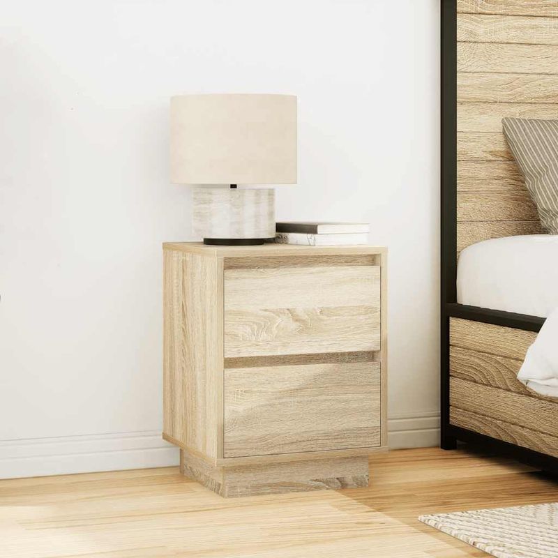Casa si Gradina - Mobilier - Comode si corpuri - Noptiere - Noptiera cu lumini LED Stejar Sonoma 38x34x50 cm - Infinity.ro