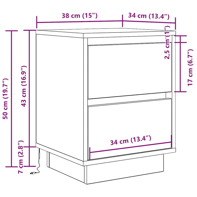 Casa si Gradina - Mobilier - Comode si corpuri - Noptiere - Noptiera cu lumini LED Stejar Sonoma 38x34x50 cm - Infinity.ro