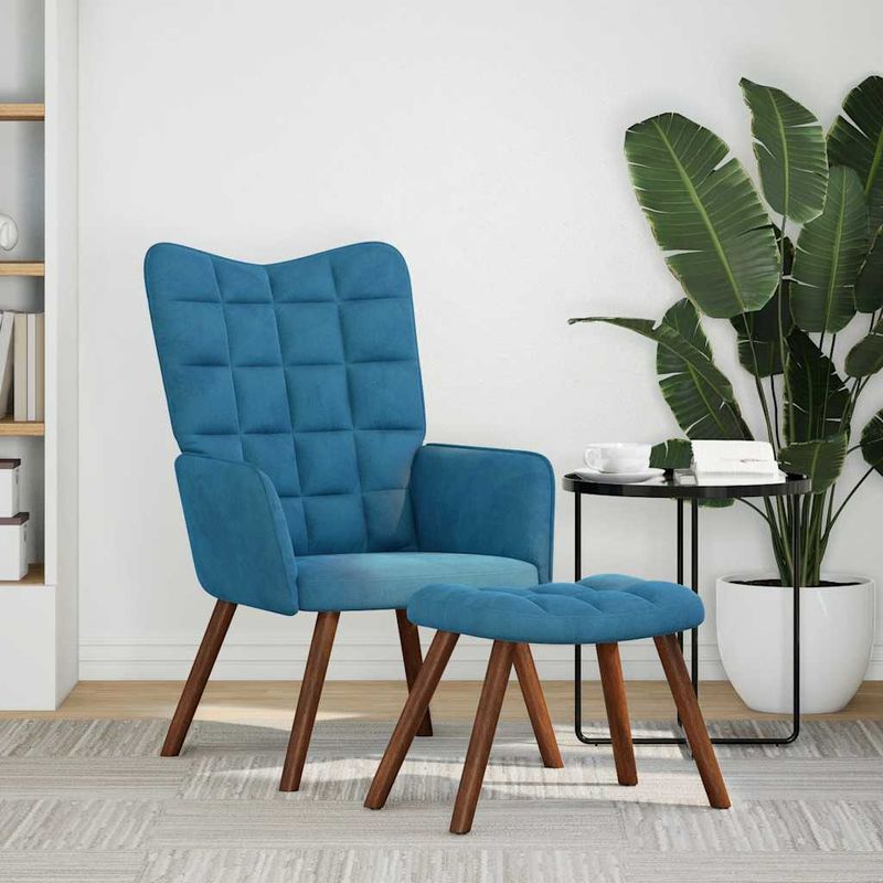 Casa si Gradina - Mobilier - Scaune si fotolii - Fotolii - Fotoliu de relaxare cu taburet, albastru, catifea - Infinity.ro