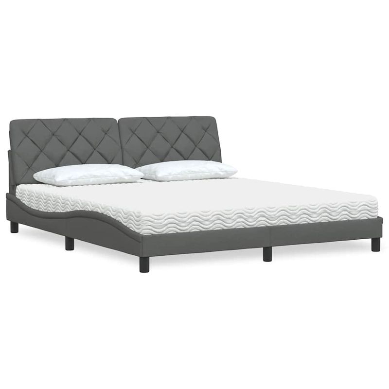 Casa si Gradina - Mobilier - Paturi si accesorii - Paturi - Pat cu saltea, gri inchis, 180x200 cm, textil - Infinity.ro