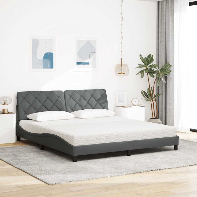 Casa si Gradina - Mobilier - Paturi si accesorii - Paturi - Pat cu saltea, gri inchis, 180x200 cm, textil - Infinity.ro