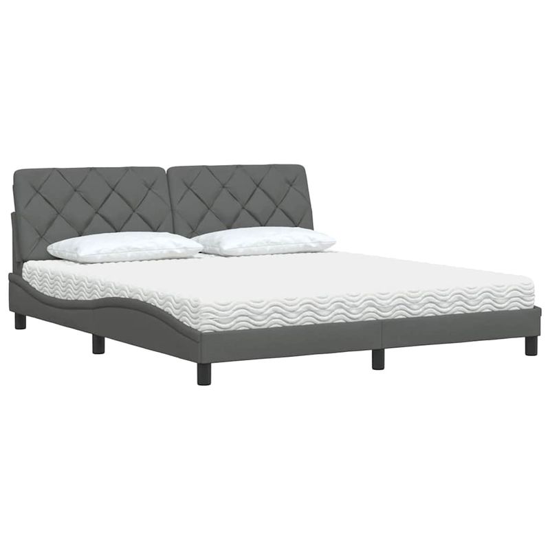 Casa si Gradina - Mobilier - Paturi si accesorii - Paturi - Pat cu saltea, gri inchis, 180x200 cm, textil - Infinity.ro