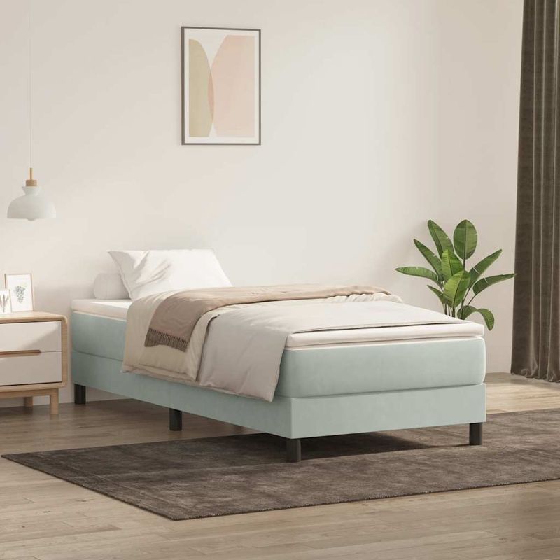Casa si Gradina - Mobilier - Paturi si accesorii - Paturi - Pat cu arcuri fara saltea gri deschis 90x210 cm catifea - Infinity.ro