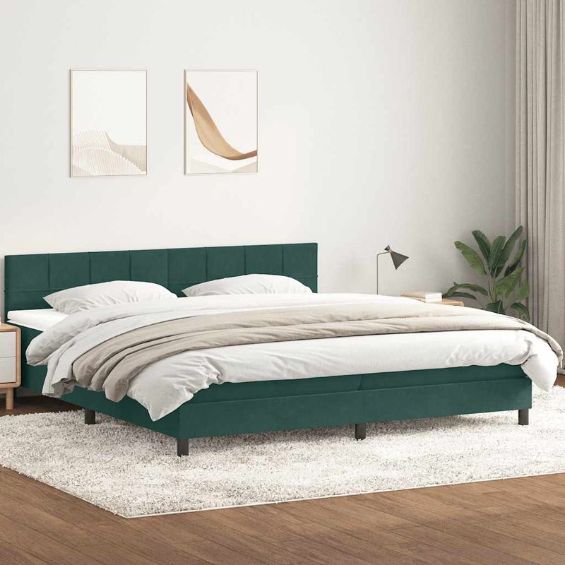 Casa si Gradina - Mobilier - Paturi si accesorii - Paturi - Pat box spring cu saltea, verde inchis, 180x220 cm, catifea - Infinity.ro