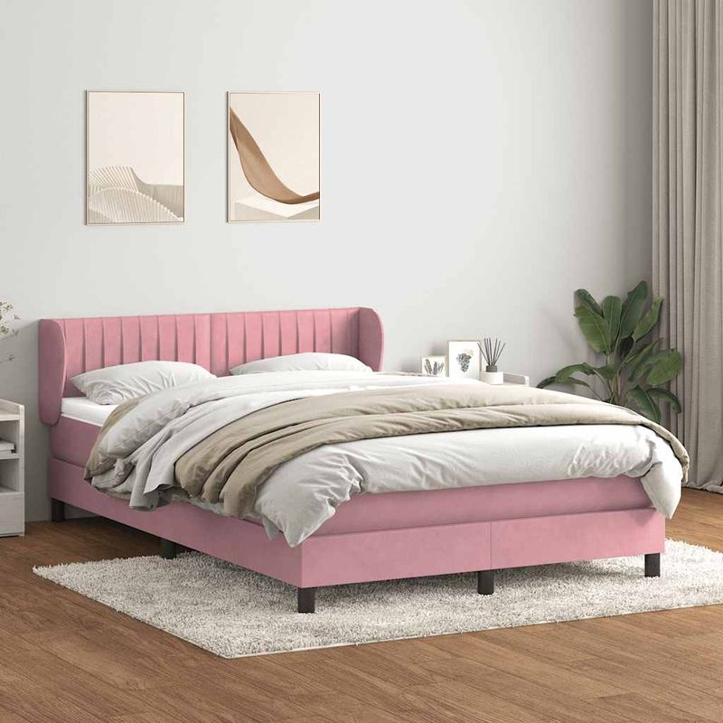 Casa si Gradina - Mobilier - Paturi si accesorii - Paturi - Pat box spring cu saltea, roz, 160x220 cm, catifea - Infinity.ro