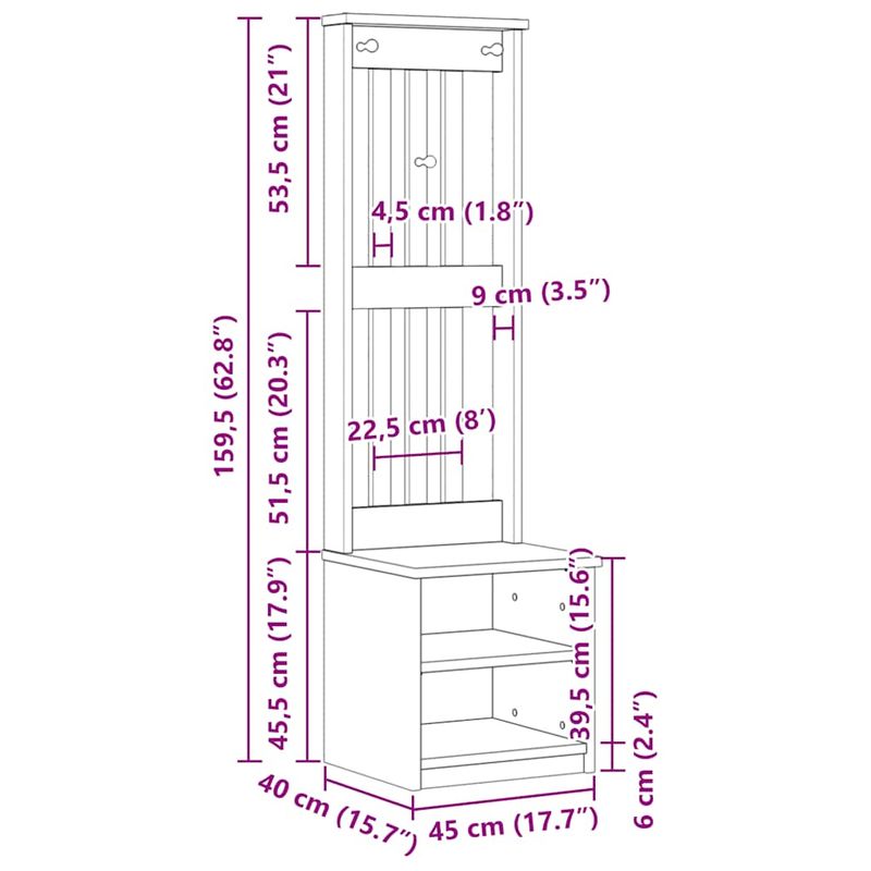Casa si Gradina - Mobilier - Organizare si depozitare - Bancute - Arborele „SANDENS” 45x40x159,5 cm din lemn masiv de pin - Infinity.ro