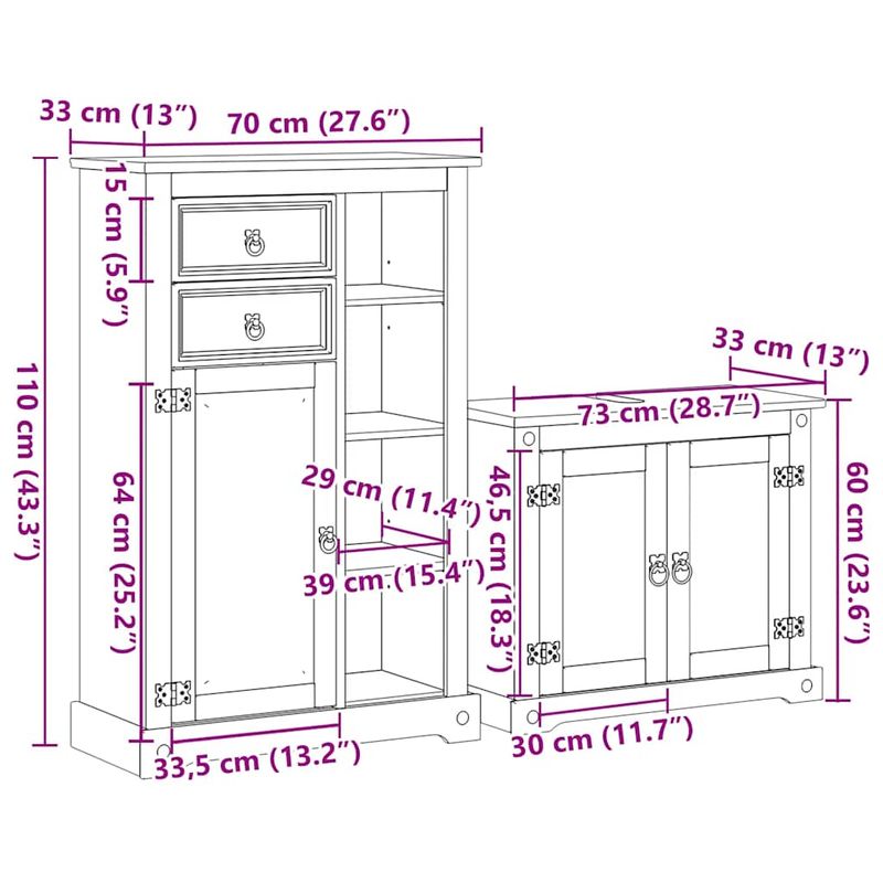 Casa si Gradina - Mobilier - Seturi de mobilier - Seturi baie - Set mobilier de baie „Corona”, 2 piese, lemn masiv de pin - Infinity.ro