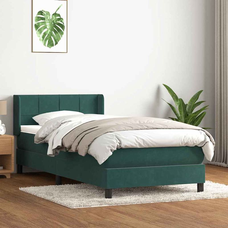 Casa si Gradina - Mobilier - Paturi si accesorii - Paturi - Pat box spring cu saltea, verde inchis, 80x220 cm, catifea - Infinity.ro