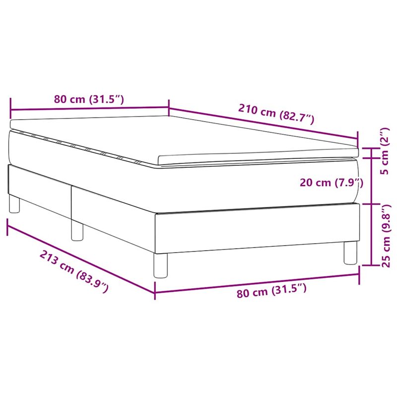 Casa si Gradina - Mobilier - Paturi si accesorii - Paturi - Pat box spring cu saltea, gri inchis, 80x210 cm, catifea - Infinity.ro
