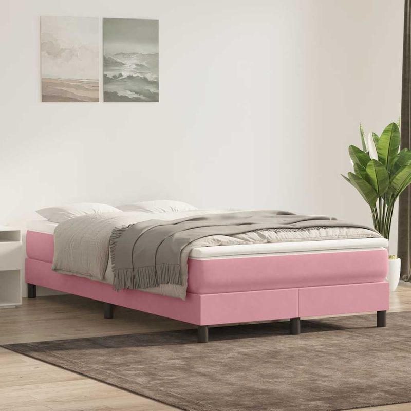 Casa si Gradina - Mobilier - Paturi si accesorii - Paturi - Pat cu arcuri fara saltea roz 120x210 cm catifea - Infinity.ro