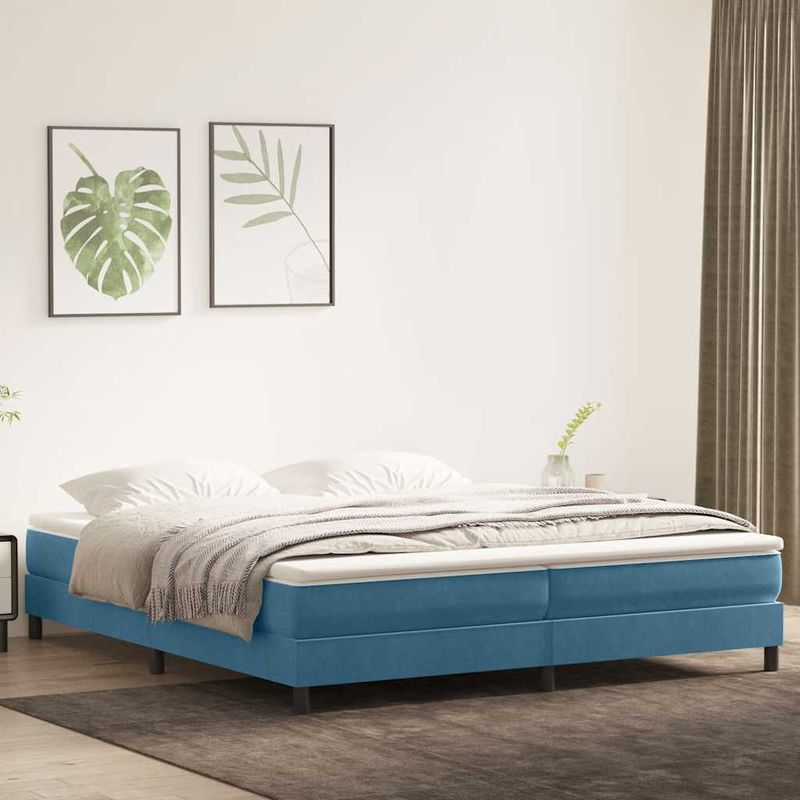 Casa si Gradina - Mobilier - Paturi si accesorii - Paturi - Pat cu arcuri fara saltea Albastru inchis 200x210 cm catifea - Infinity.ro